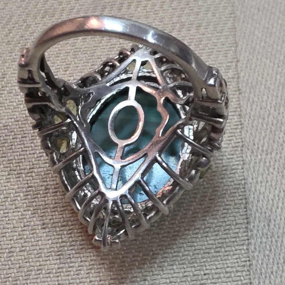 925 STERLING GENIUNE GREEN MALICHITE & PERIDOT STATEMENT RING SZ 7  11.68 Gr - Picture 4 of 6